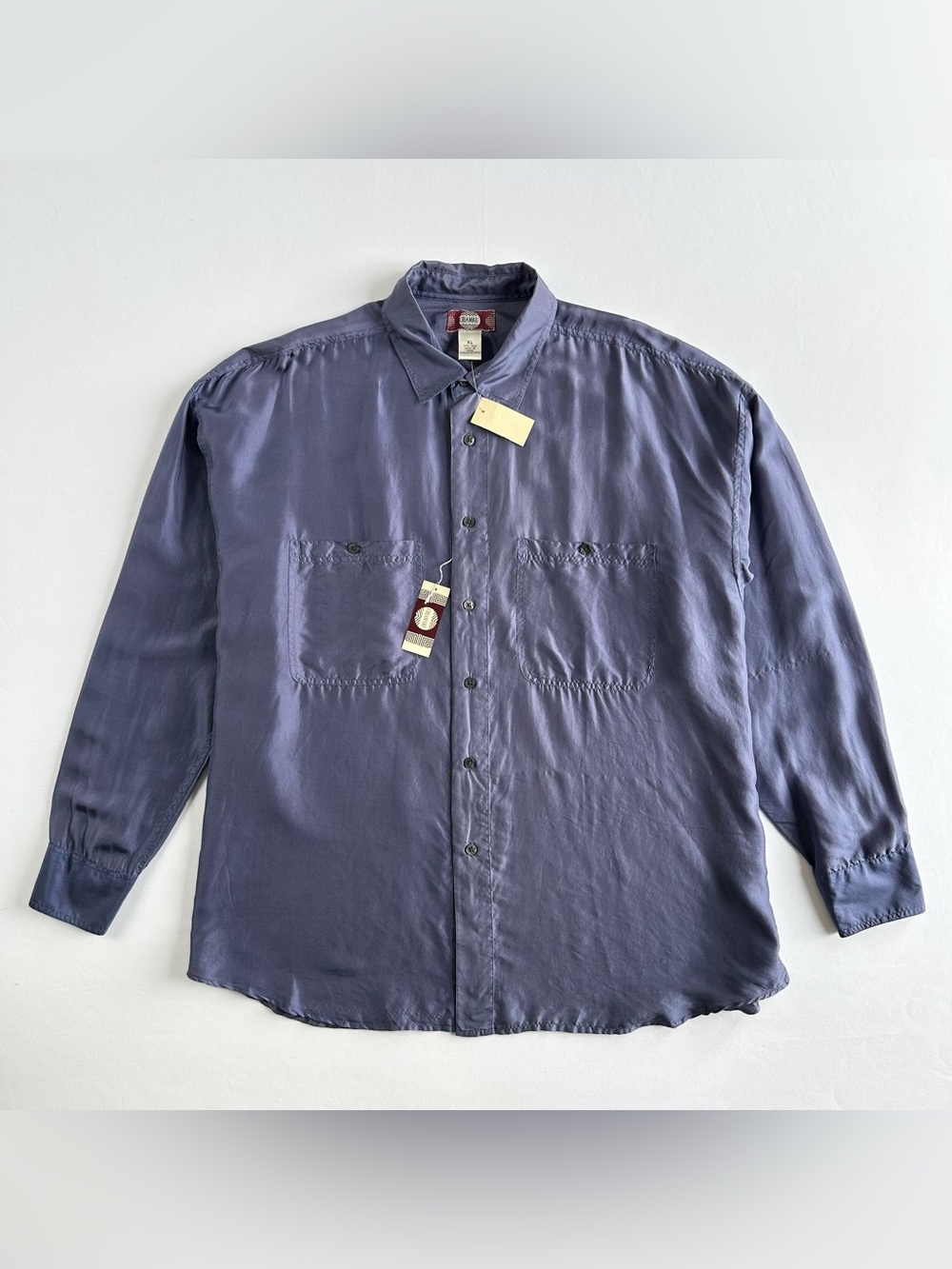 Vintage 100% Silk Purple Blue Button Up Shirt Machine Washable